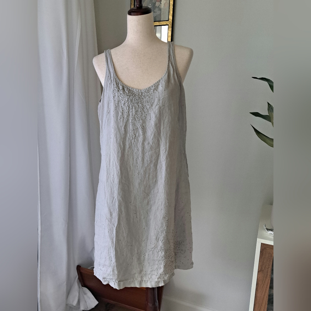 Eileen Fisher Irish Linen Dress With Sequins Sz 12